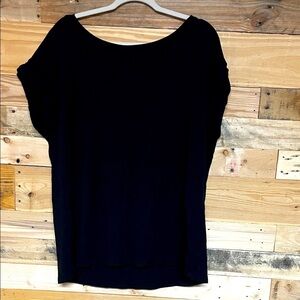 Size XL Oversized Cuffed Short Sleeve Elegant Black Scoop Neck Soft T-shirt